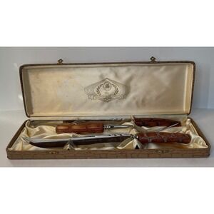 GH GLO-HILL Cutlery Connoisseurs Choice Rosewood Handle Cutlery 3 PC Set VTG EUC